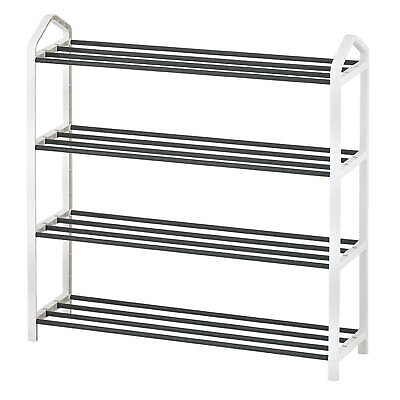 #ad 4 Tier Shoe Rack White Plastic Frame Gray Coating up to 12 Pairs $17.99