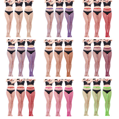 #ad Ladies Solid Hollow Out Plain Pantyhose Mesh Fishnet High Stockings Tight} $3.55