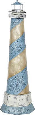 #ad Capiz amp; Metal Art Blue Spiral Lighthouse Stand Light Blue Beige 22x5x5quot; $89.99