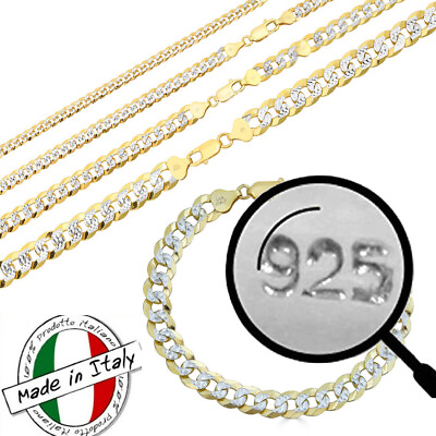 #ad Pulsera o Cadena Cubano Unisex Corte De Diamante Oro14 k Sobre Plata Solida 925 $56.14
