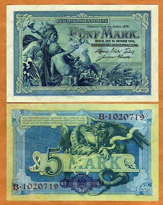 #ad Germany Empire 5 Mark 1904 P 8b UNC Germania Dragon $56.98