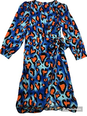 #ad Shein Women’s Maxi Dress Long Sleeve Blue Leopard Animal Size L 12 14 $9.99
