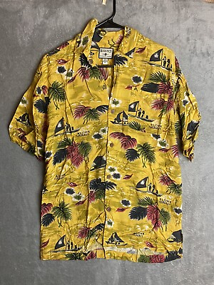 #ad Bugle Boy Mens XL Yellow Hawaiian Short Sleeve Button Front Shirt $8.40