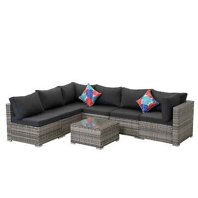 #ad 7PCS Outdoor Patio Conversation Sets Modular Wicker Sofa Furniture Set w Pillows $1760.99