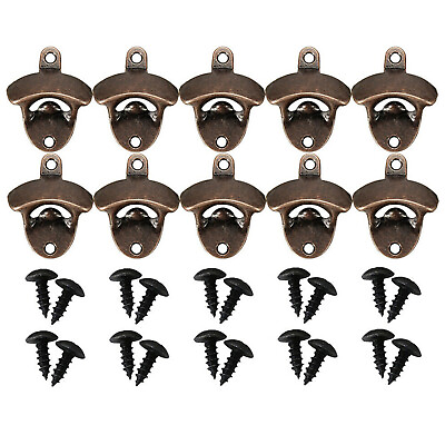 #ad 10pcs Bronze Rustic Beer Bottle Opener Wall Set For Kitchen Coffee Bars Club AU $32.99