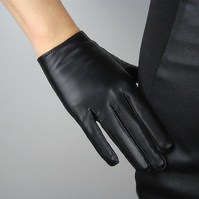 #ad TECH GLOVES Real Leather Short Black Genuine Lambskin Sheepskin Touchscreen $21.99