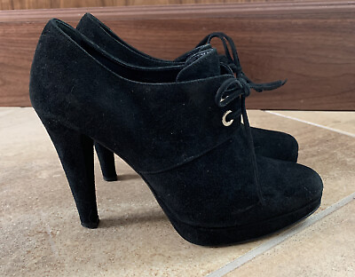 #ad casuccio amp; scalera womens 7.5 Black suede lace up high heel shoes $14.99