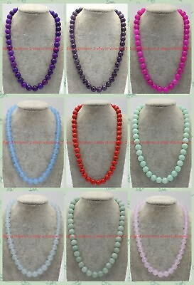 #ad Natürliche 8 10 12mm Farbe Jade Edelsteine Runde Perlen Halskette 18 36 Zoll EUR 4.69