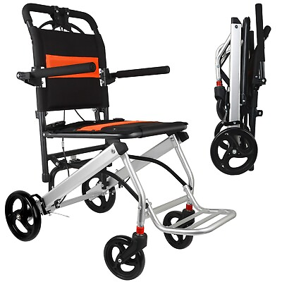 #ad Ultralightweight Foldable Transport Wheelchair Double Handbrake Weigh Only 16lbs $149.00
