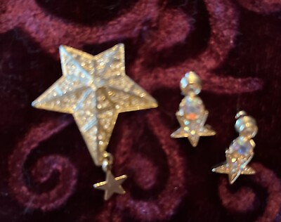 #ad KIRKS FOLLY Goldtone STAR pin With Dangling Star amp; Post Pierced Dangle Earring $23.00