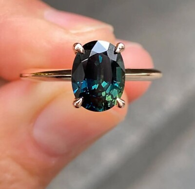 #ad 925 Sterling Silver Certified Natural Teal Sapphire Handmade Ring Gift Free Ship $56.96