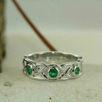 #ad 3 Stone Green Celtic Knot Wedding Band Women#x27;s Gorgeous Argentium Silver Ring $122.40