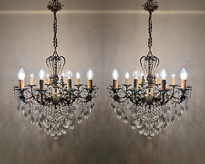 #ad #ad Pair Of Antique Vintage Crystal Chandelier with 10 Arms French Ceiling Lamp Ligh $2999.00
