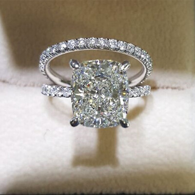#ad 2pcs Jewelry Charm Cubic Zircon Wedding Women 925 Silver Filled Ring Sz 6 10 C $3.93