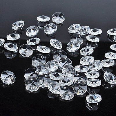 Hamp;D 50pcs 18mm Clear Crystal 2 Hole Octagon Beads Glass Chandelier Prisms Lamp $13.15