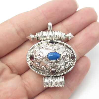 #ad 925 Sterling Silver Vintage Real Lapis Lazuli amp; Tourmaline Box locket Pendant $98.99