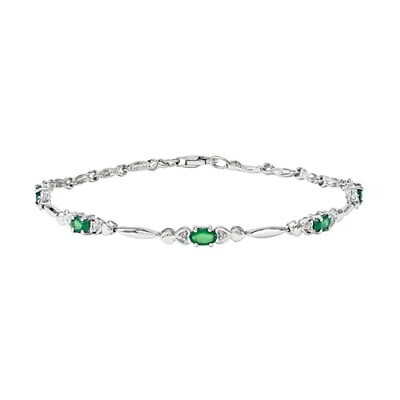 #ad 7#x27;#x27; Heart Bracelet Simulated Emerald amp; Natural Diamond 925 Sterling Silver $553.95