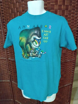 #ad Vintage 1991 Ann Arbor Art Fair Graphic T shirt Large 90s Large Single Stitch C $25.00