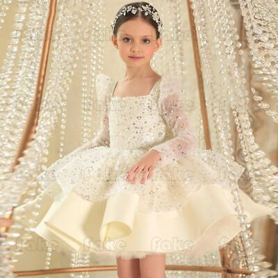 #ad #ad Fashion Flower Girls Wedding Long Sleeves Dress Sequins Kids Pageant Bridesmaid $79.90