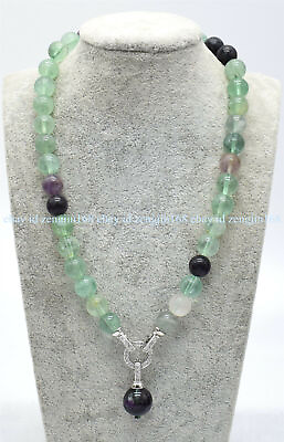 #ad Fashion 10mm Colorful Fluorite Round Gemstone Beads Pendant Necklace 18quot; AAA $11.95