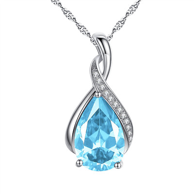 #ad Aquamarine Simulated Birthstone Necklace Solid Silver Jewelry Gifts for Her $39.90