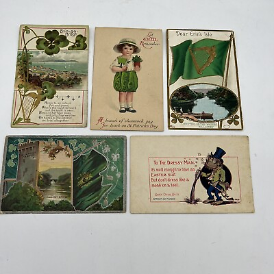 #ad Antique St. Patrick’s Day Postcards Lot of 5 From Early 1900’s $37.00