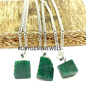 #ad Raw Emerald Pendant Genuine Uncut 925 Sterling Silver Pendants may birth stone $24.08