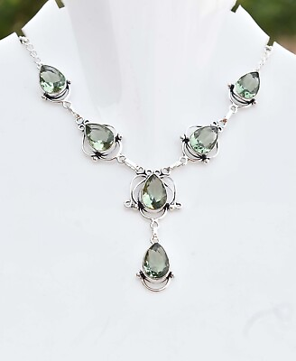 #ad Green Amethyst 925 Sterling Silver Gemstone Handmade Jewelry Necklace Size 17 18 $12.99