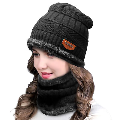 #ad Women Winter Beanie Hat Knitted Scarf Set Skull Cap Thermal Warm Snow Ski Cap $8.95