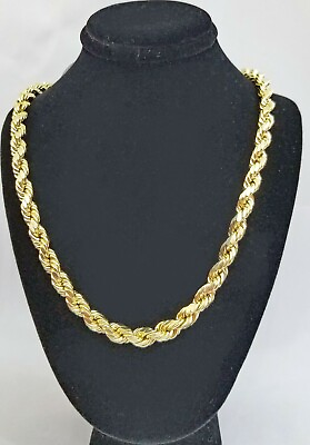 #ad REAL 10K Gold Rope Chain 7mm 26 Inch Men Necklace Gold Diamond Cut $1171.91