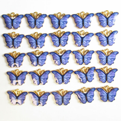 #ad 30Pcs 18x13x2mm Purple Tibetan Golden Enamel Butterfly Pendant Bead PJ3199 $17.42