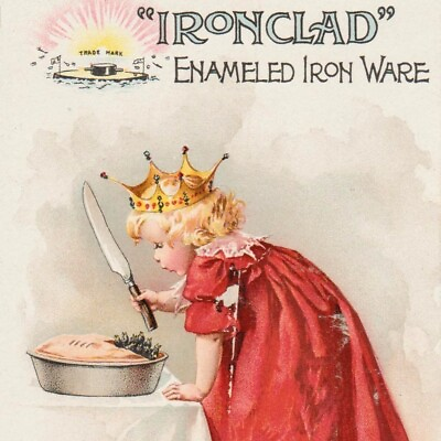 #ad Ironclad Enameled Iron Girl amp; Pie J.A. Walker York PA 1890s Victorian Trade Card $6.37