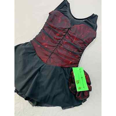 #ad Unicorn Sportswear Figure Skating Dress Girls 12 Red Black Leotard NWT Padded $95.00