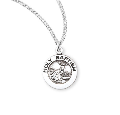 #ad Petite Sterling Silver Holy Baptism Medal Pendant Necklace for Boys and Girls $44.88