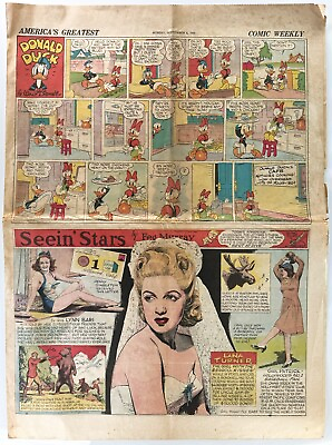 #ad Sept 6 1942 Sunday Comic Strips Donald Duck Walt Disney Seein Stars Half Page $19.98
