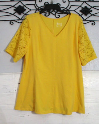 #ad D amp; Co. Women#x27;s Knit Top Size 1X Short Sleeve Yellow V Neck $10.75