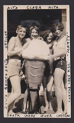 #ad 1929 Photo Caroga Lake NY Delta Gamma Delta Sorority Girls Huge Ice Cream Cone $19.99