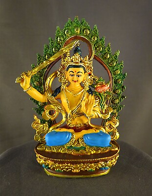 #ad Buddhism Gold Plated Goddess Manjushri Hand Painting Copper Statue Figure free $140.00