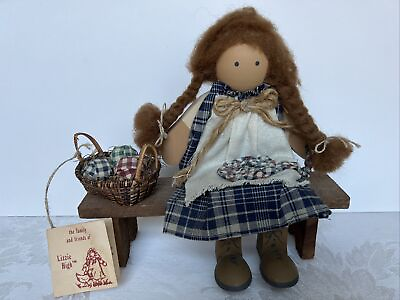 #ad Lizzie High Doll Gretchen High copyright 1987 wooden doll folk art Bench rug $20.00