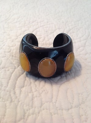 #ad Black Enamel Cuff Bracelet In Black Sterling Silver with Big Yellow Agate Stones $429.00