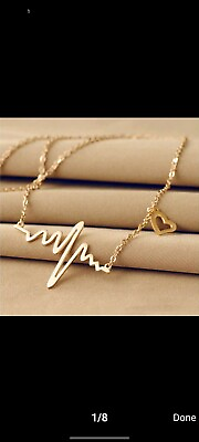 #ad Heartbeat EKG Necklace Life Line Heart Pendant Gold Costume Jewelry With Chain $5.99
