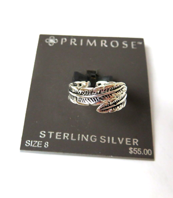 #ad Primrose Oxidized Feather Bypass Ring Band Sterling Silver Size 8 $18.50