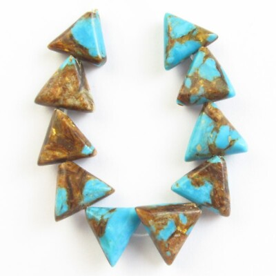 #ad 10Pcs Set Blue Turquoise Gold Copper Triangle Pendant Bead D34645 $6.99