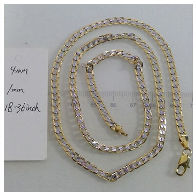 #ad 4MM 10K SilverGold Filled Curb Link Necklace Mens Womens Chain Jewelry 20inch $8.99