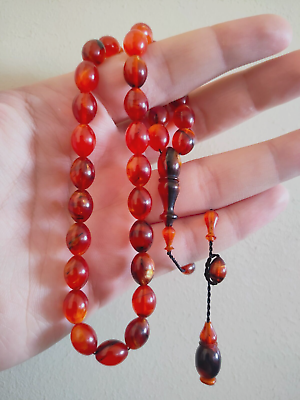#ad Kehribar Amber Bakelite Islamic Prayer 33 Beads Rosary Tasbeh Tesbih مسبحة $70.00