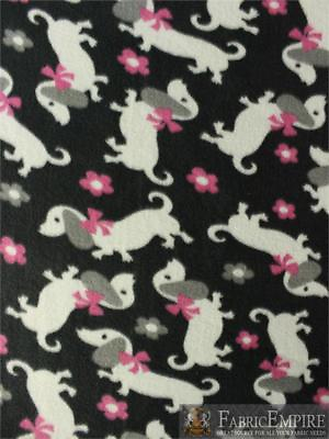 #ad #ad Fleece Fabric Printed ANTI PILL DACHSHUND PUPPY FLORAL BLACK BACKGROUND 58w BTY $4.89