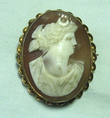 #ad Victorian Gold Plate Real Shell Cameo Pin 1 1 2” x 1 1 4” $68.00