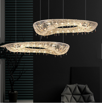 #ad Luxury Crystal Chandelier Art Round Oval Chrome Ceiling Pendant LED Light Lamp $439.89