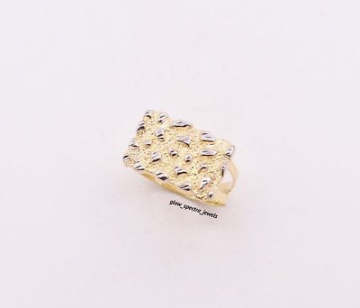 #ad Men#x27;s Round Rectangular Two Tone Nugget Ring Unique 14K Yellow White Gold Plated $93.13