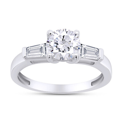 #ad 3 Ct Round amp; Baguette Cut CZ White Gold Plated Engagement Ring Women#x27;s Size 5 10 $287.58